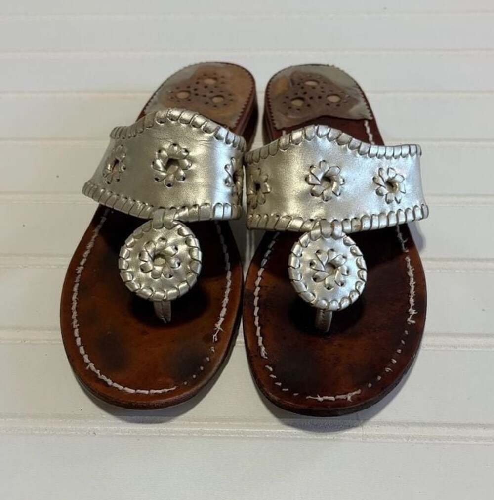 Jack Rogers Classic Navajo Sandals Metallic Silver Size 8M
